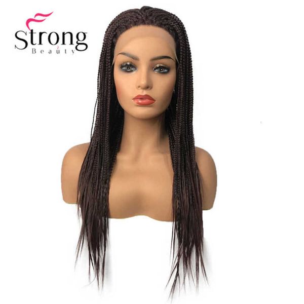 

strongbeauty flushed lace front pruik long black brown synthetic prunes