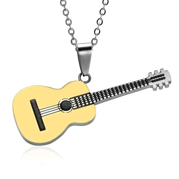 

pendant necklaces 2021 rock two tone gold color titanium stainless steel music guitar necklace for men jewelry gift, Silver