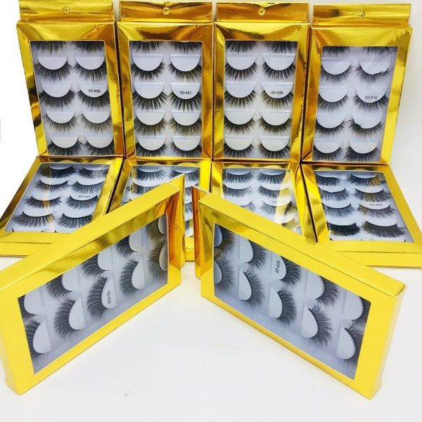 

false eyelashes 5 pairs mink fake eye lashes gold glitter paper box packaging lash vendors mixed eyelash styles makeup tools