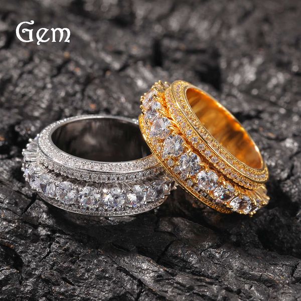 

trend rotatable men's ring electroplating gold alternative design zircon ring hiphop jewelry, Silver