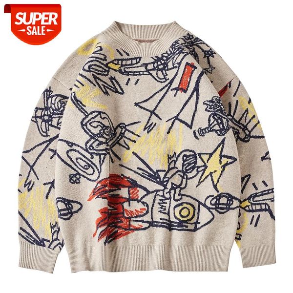 

harajuku oversize sweater pullover men street graffiti knitted sweater hip hop streetwear retro 2020 autumn winter male #d30o, White;black