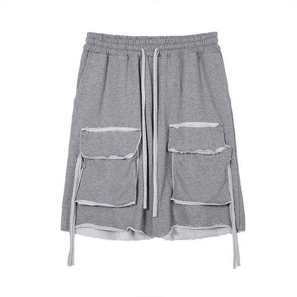 

high street mens summer shorts ribbon edge functional loose wide leg leisure sports drawstring capris men's, White;black