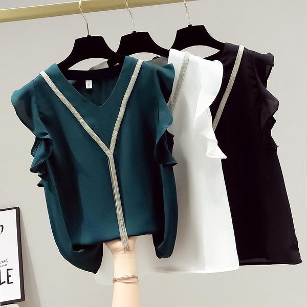 

women's blouses & shirts korean womens and chiffon fashion clothing women sleeveless v-neck white tassel butterfly