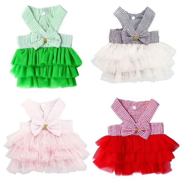 

dog apparel pet spring summer costume clothes for girls stripes sling dress decorating puppies 4 colors