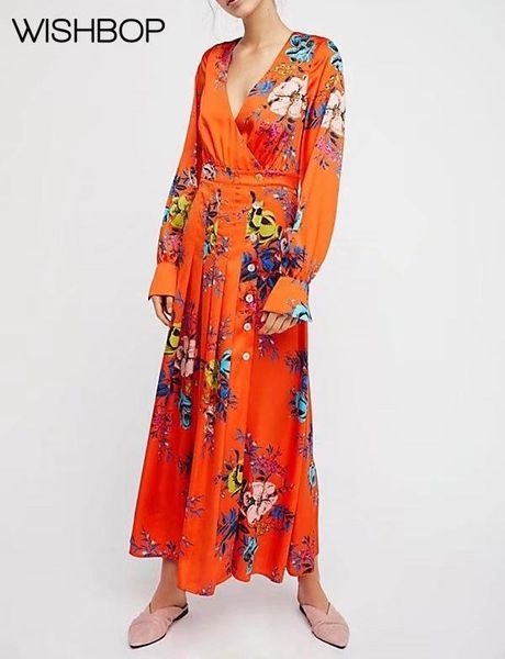 

casual dresses 2021 summer floral print beach maxi dress - long sleeve v-neck single-breasted split vacation resort wear, Black;gray