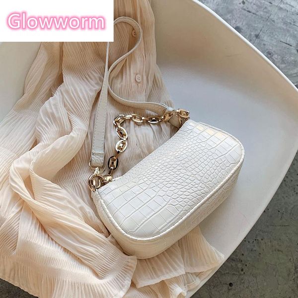 

cross body fashion crocodile pattern baguette bags mini pu leather shoulder for women 2021 chain design luxury hand bag