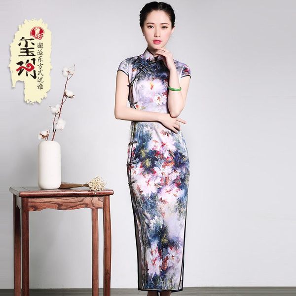 

ethnic clothing silk long cheongsam half shoulder sleeve fashion improved ms restoring ancient ways of cultivate morality, Red