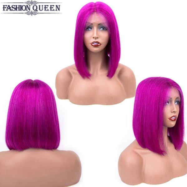 

lace wigs human hair short bob wig deep part t-shape peruvian for women purple color non remy fashion queen, Black;brown