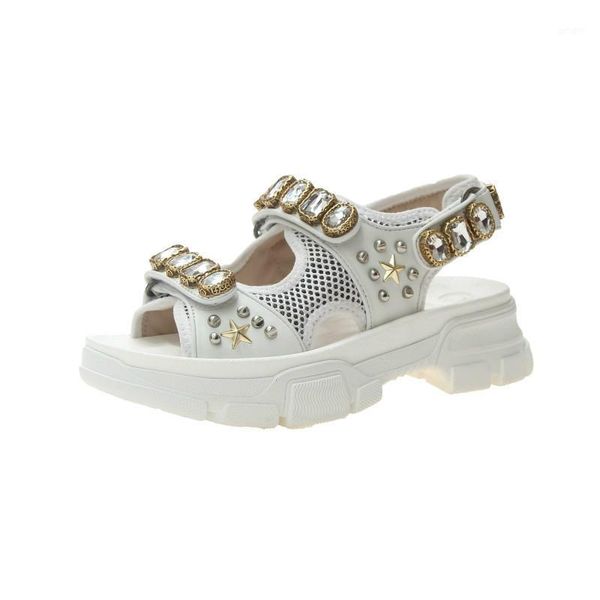 

sandals summer rhinestone women shoes 2021 breathable comfortable non-slip ladies walking beach 35-401, Black