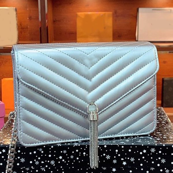 

chain shoulder bags women purse cross body bag fashion patchwork color tassel letter hasp thread genuine leather bags