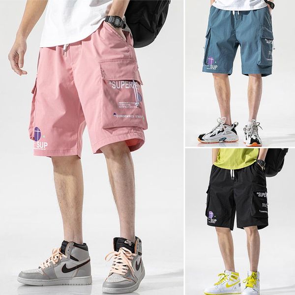 

men's shorts summer mens cargo casual loose pockets hip hop japanese streetwear sportswear knee length, White;black