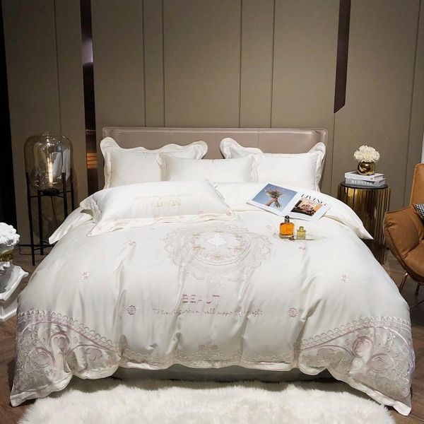 

bedding sets white embroidered set  king 4pcs egyptian cotton elegant duvet cover flat bed sheet pillowcases