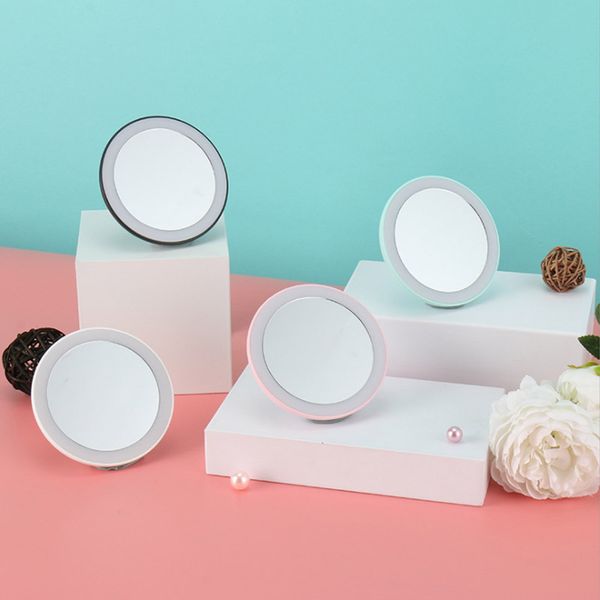 

portable mini led makeup mirror hand held circular travel sensing lighting cosmetic mirrors wireless usb charging makeup tool