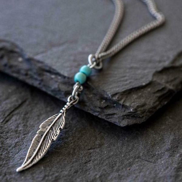 

pendant necklaces bohemian vintage hip-hop feather retro men's necklace, Silver