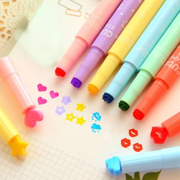 

highlighters 6pcs/lot cute candy color inks stamp pen creative marker school supplies office stationery gifts for children, Black;red