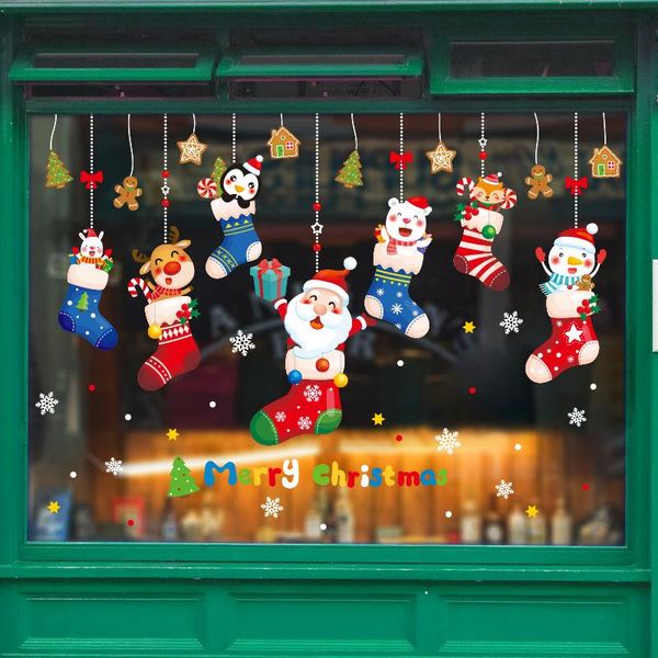 

wall stickers [shijuekongjian] christmas window diy santa claus snowman socks decals for living room festival home decoration