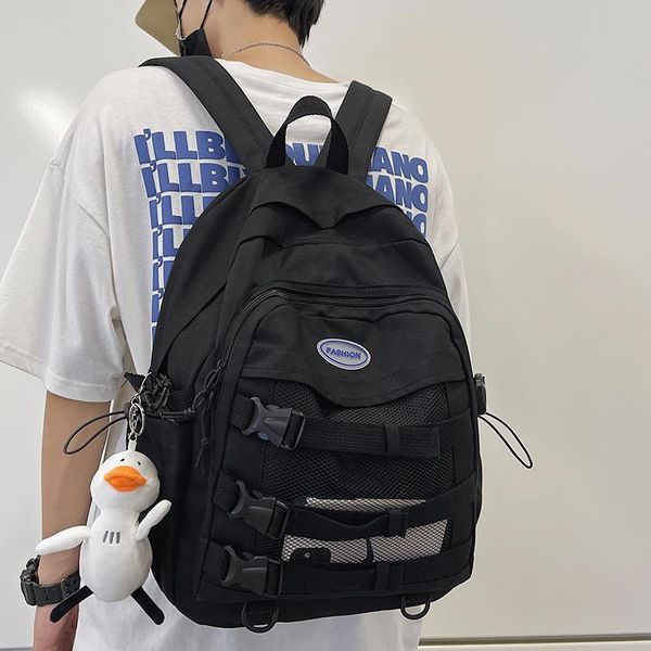 

backpack 2021 schoolbag couple ins trend cool large-capacity middle school student female niche wild pure color