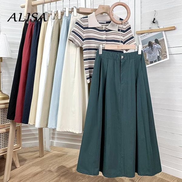 

skirts women vintage a line skirt summer high waist elegant office ladies korean style midi, Black