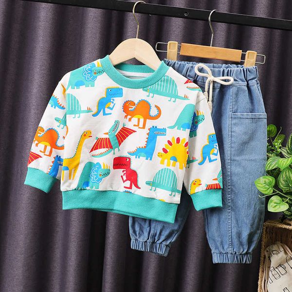 Bear Leader Baby Boys Set di vestiti per dinosauri per bambini Abbigliamento per bambini 2021 Autunno Cartone animato Maglioni Jeans Costumi casual G1023