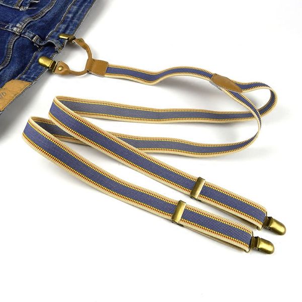 

elastic clip-end rainbow stripe suspenders adjustable heavy duty y back suspenders clip on unisex, Black;white