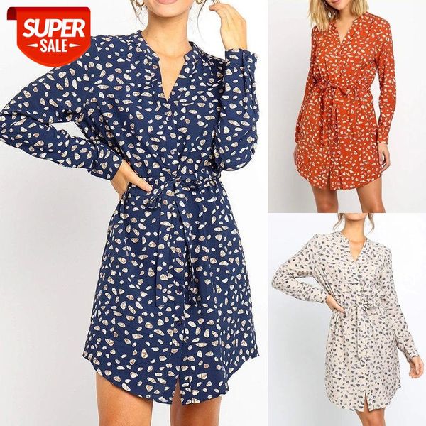 

new women chiffon dress autumn print high collar long sleeve casual shirt dress v neck plus size lady tunic mini dresses vestido #vz3e, White;black