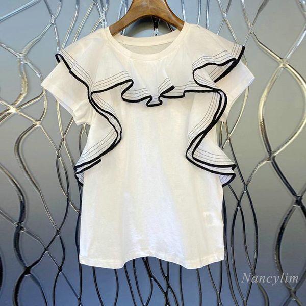 

women's t-shirt summer women short sleeve korean style loose cotton round neck camisetas de mujer white black nancylim