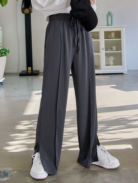 

dazy press crease split hem drawstring waist pants q4ql#, Black;white