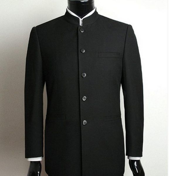 

men's suits & blazers black tunic men with stand collar 2 piece groom tuxedo for chinese style custom man fashion jacket pants 2021, White;black