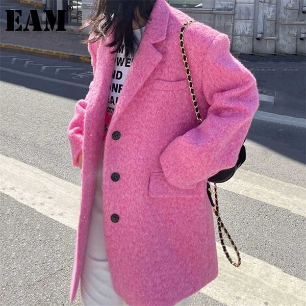 

[eam] loose fit pink color long big size woolen coat parkas long sleeve women fashion autumn winter 1de3207 211130, Black