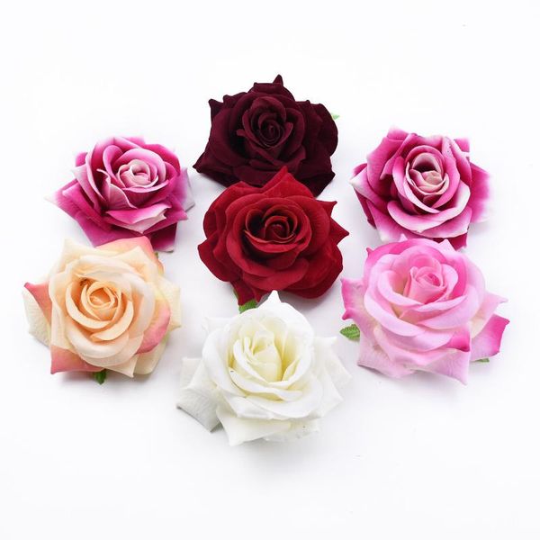 

decorative flowers & wreaths 5 pieces flannel rose artificial home decoration accessories wedding candy box brooch girl festival vases diy