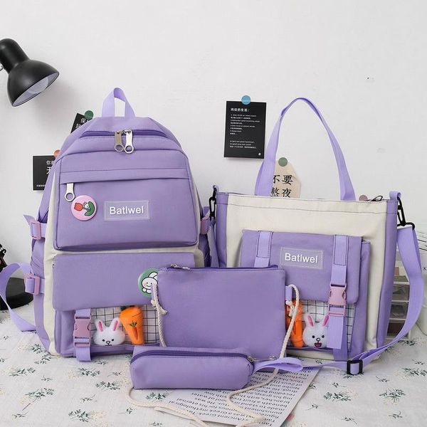 

4 piece set high school backpack bags for teenage girl canvas travel backpack women bookbags teen student schoolbag fashion