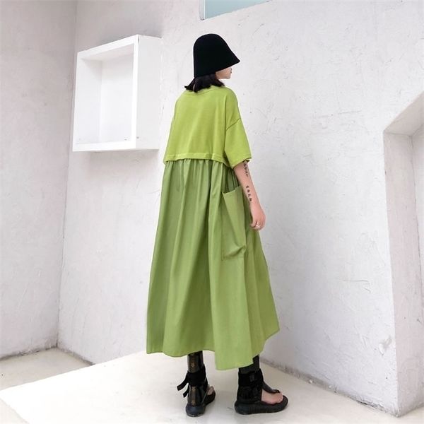 

xitao french style vintage plus size dress splice long dresses trend wild oversized women clothes dmy4245, Black;gray