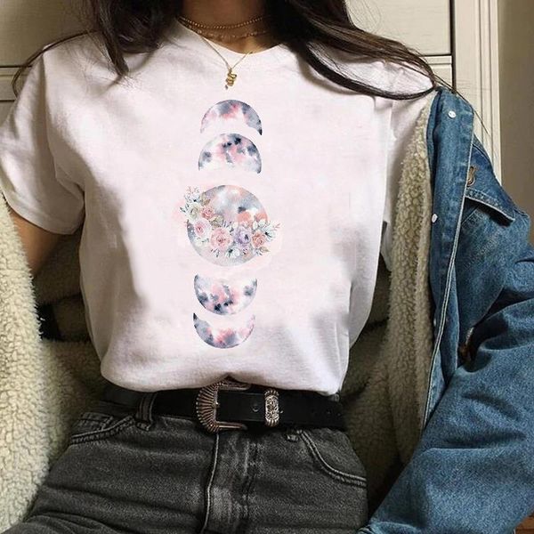 

women print clothes graphic moon cute fashion casual mujer camisetas ladies lady tees female t shirt womens t-shirt, White