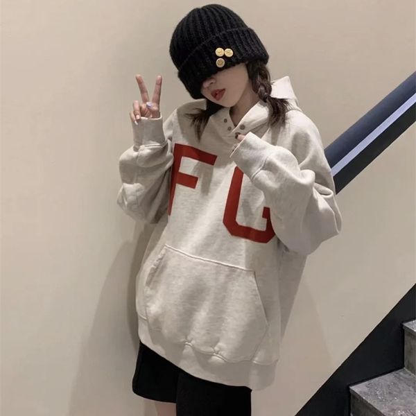 

fog fuguihua fg red flocking printing beige plush oversize hoodie men's and women's fashion brand, Black