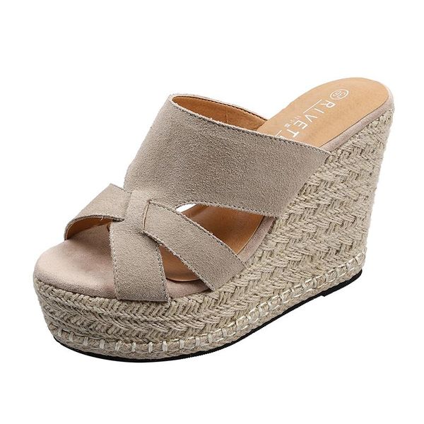 

dress shoes summer wedges heel women'ssandals platform footwear 11cm high holiday sandals, Black