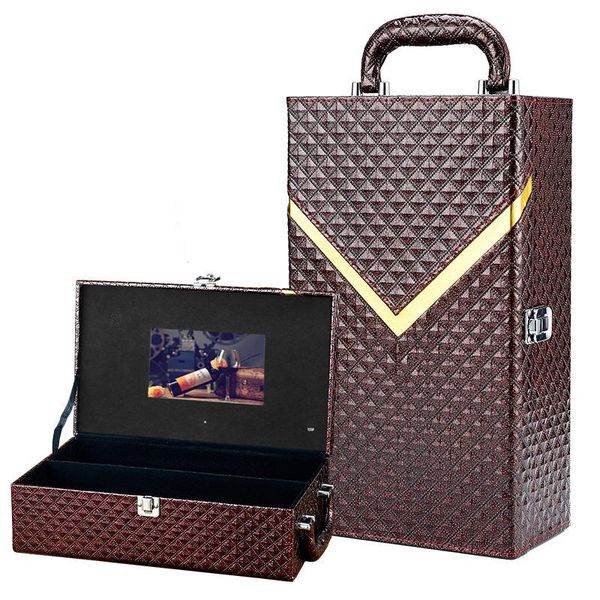 

manufacturers custom logo pu leather wine box packing with lcd screen video