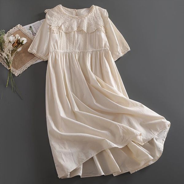 

spring literary floral loose thin womens dress cotton japanese embroidery lace mori girl 4943, Black;gray