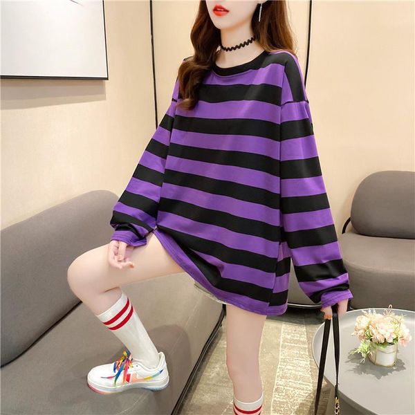 

women's t-shirt spring cotton harajuku striped slim t shirt summer long sleeve korean feminina oversized casual, White