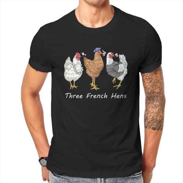 

men's t-shirts 2021 summer t-shirt three french hens letter printed chicken pattern loose cotton o-neck short-sleeved, White;black