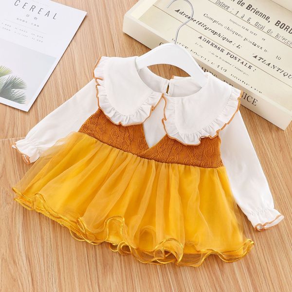 

new girls dresses chiffon tutu party dresses clothes toddler baby girls dress long sleeve princess sweet dress for girl wear, Red;yellow