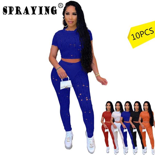 

women's two piece pants bulk items wholesale lots women clothes 2021 fashion set y2k short sleeve hollow out solid color s7181, White