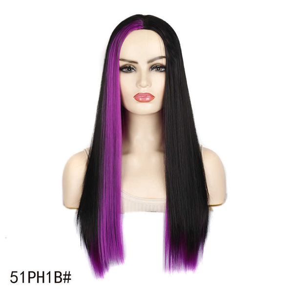 

fashion avant-garde split side long wig color bangs straight hair headcover, Black