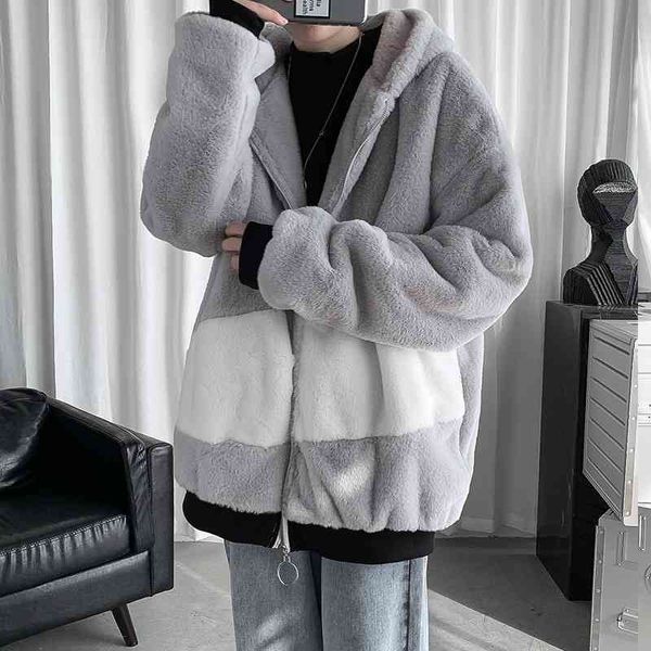 

cashmere cotton jacket men's winter thickened color matching tide brand light luxury, Black