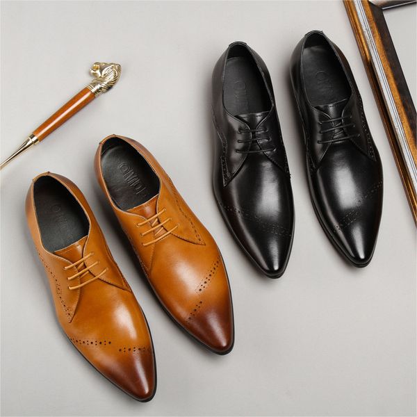 

Italian Designer Genuine Leather Mens Oxford Dress Shoes Lace Up Party Wedding Office Luxury Brogue Formal Shoes for Men H23, Brown