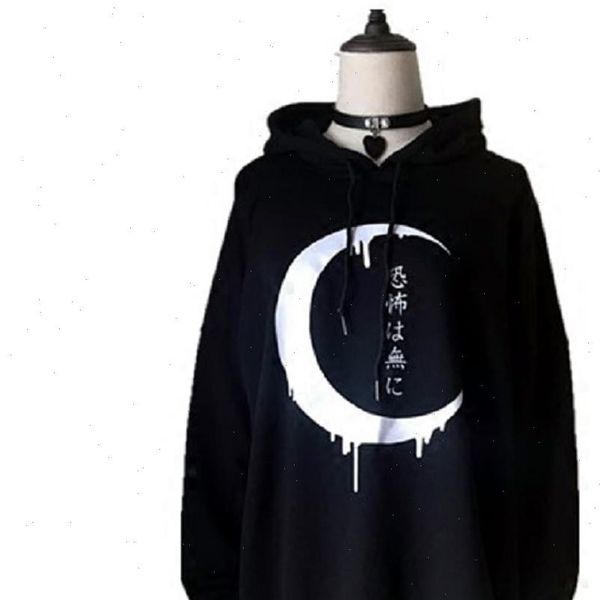 

20 women punk long hoodies autumn hooded loose gothic punk long sleeve moon print zipper up sweatshirt casual plus size hoodies, Black