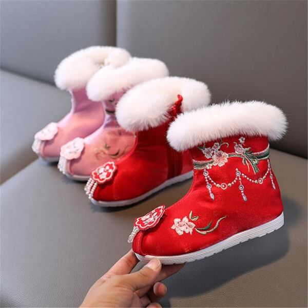 

2021 winter new embroidered shoes thicken comfortable warm children cotton boots fashion casual children short boots, Black;grey