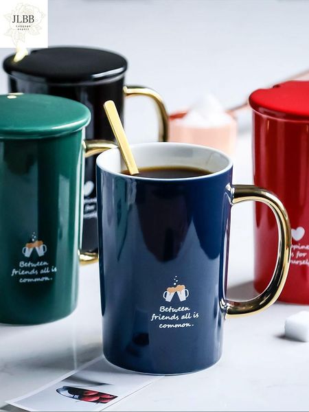 

mugs mark cup with cover glass office coffee small european-style luxury large-capacity ceramic couples mug lid
