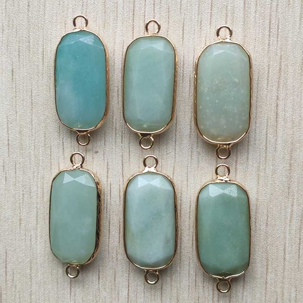 

natural stone section oval shape connector charms rose quartz blue white crystal pendants for jewelry accessories making, Bronze;silver