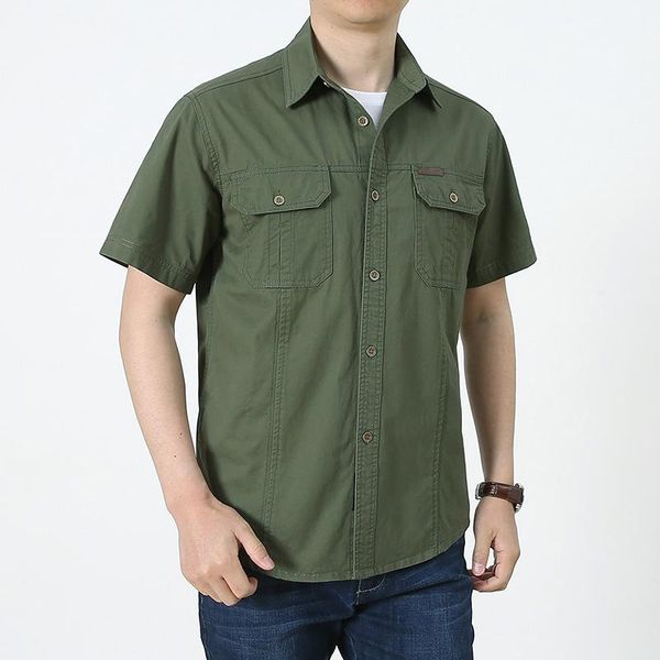 

men's casual shirts summer cotton cargo plus size multi-pocket military uniform shirt men, White;black