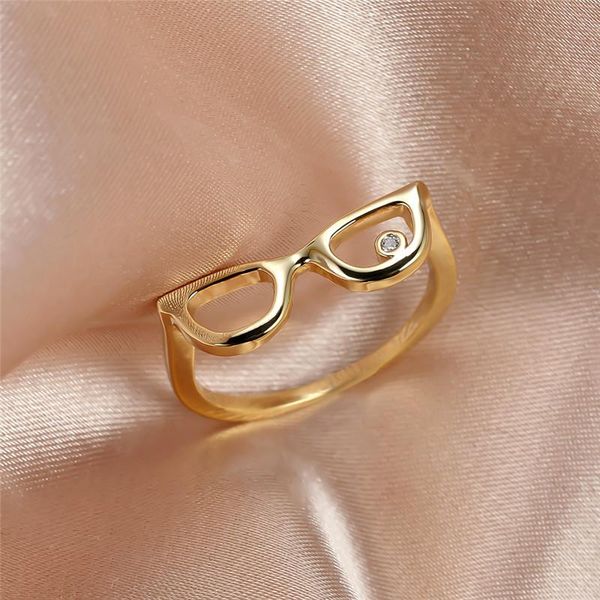 

wedding rings creative sunglasses white round small stone ring vintage fashion yellow gold for women men jewelry glasses, Slivery;golden
